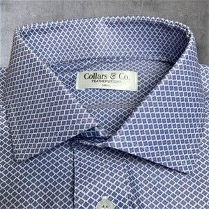 Collars & Co Polo Shirt Mens S Relaxed Stretch Preppy Dress Collar Geometric NEW